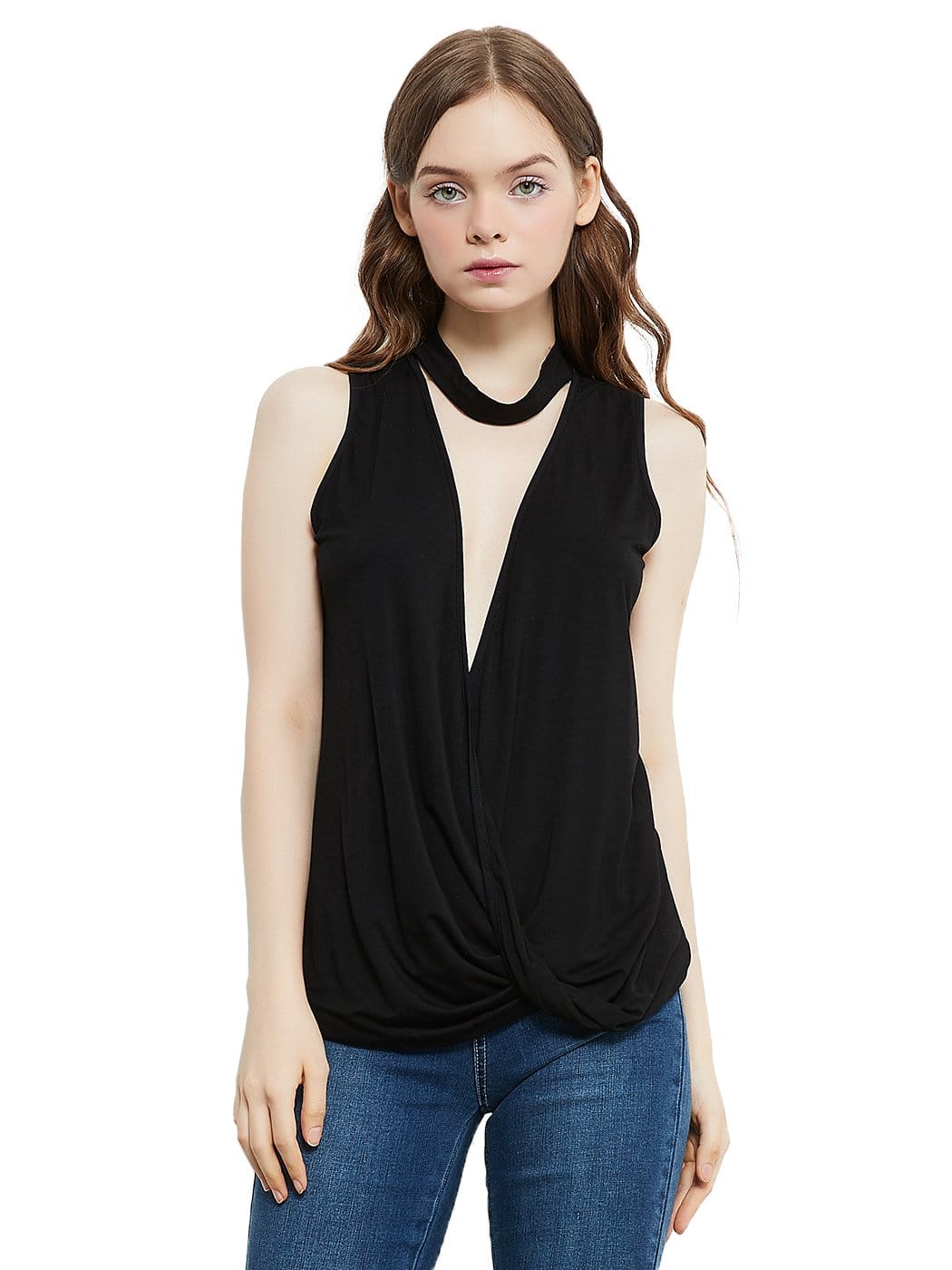 Choker V Neck Cut Loose Shirt