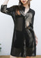 Junior Womens Black Sheer Chiffon Long Tunic Blouse Dress Shirt