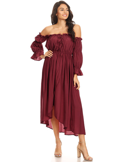 Casual Boho Long Sleeve Off Shoulder Renaissance Dress