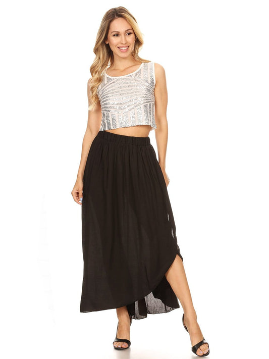 Boho Elastic High-Waist Maxi Skirt