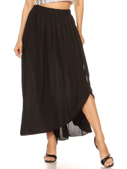 Boho Elastic High-Waist Maxi Skirt