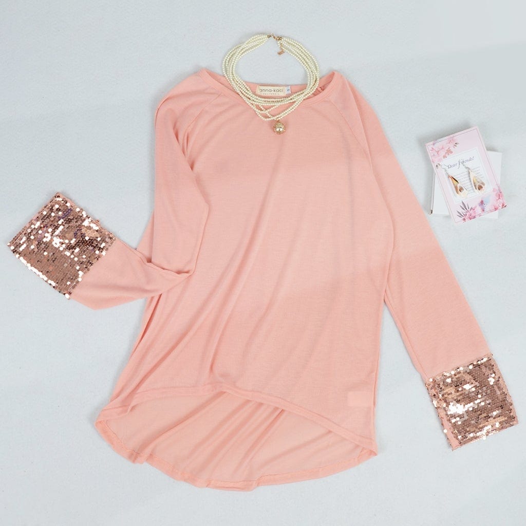 Sequin Sparkle Long Sleeve Cuff Top