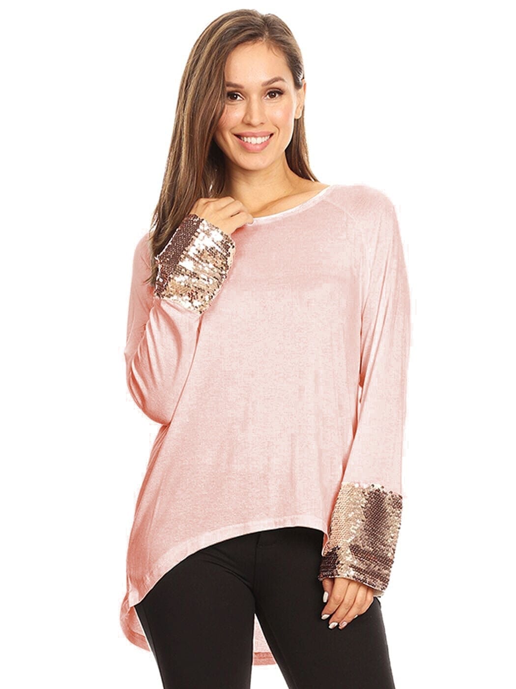 Sequin Sparkle Long Sleeve Cuff Top