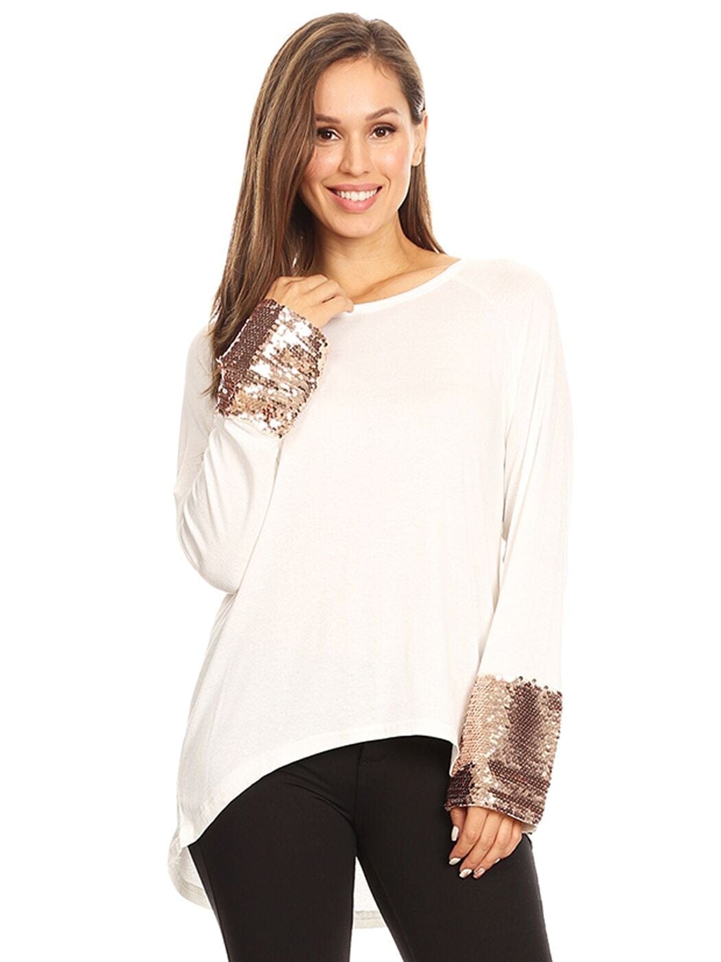 Sequin Sparkle Long Sleeve Cuff Top