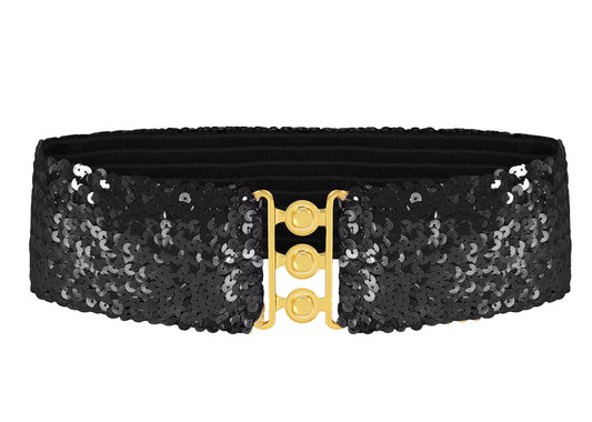 Sparkly Sequin Wide-Stretch Elastic Belt