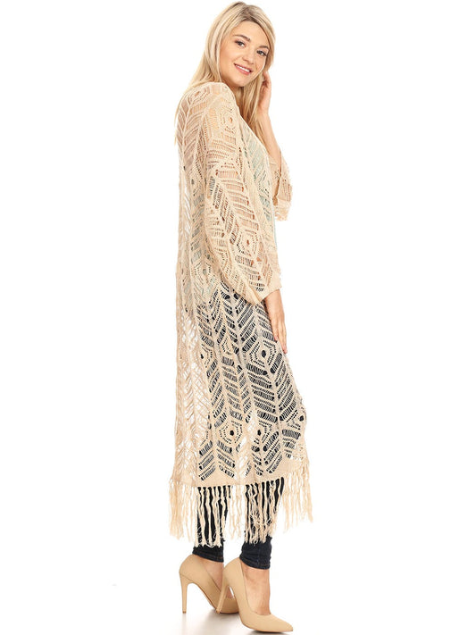 Boho Fringe Crochet Cover-Up Cardigan