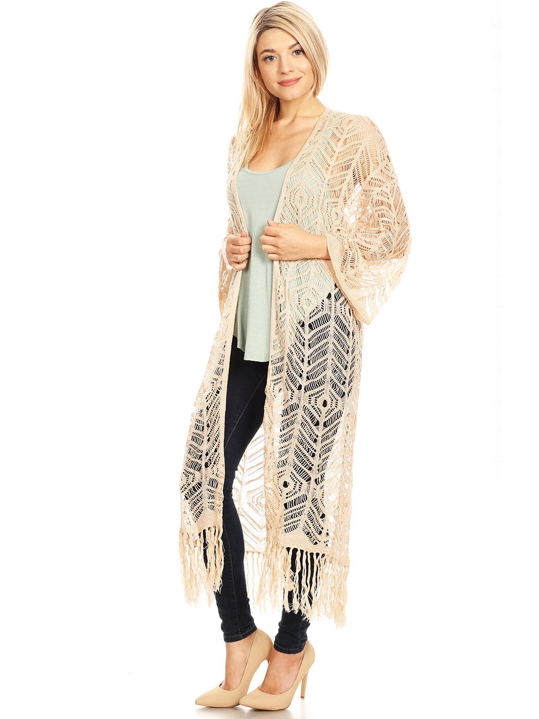 Boho Fringe Crochet Cover-Up Cardigan