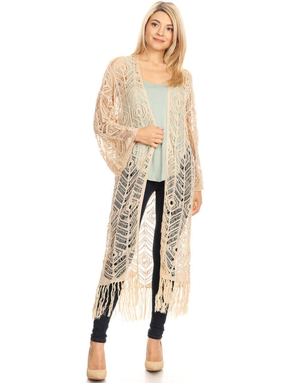 Boho Fringe Crochet Cover-Up Cardigan