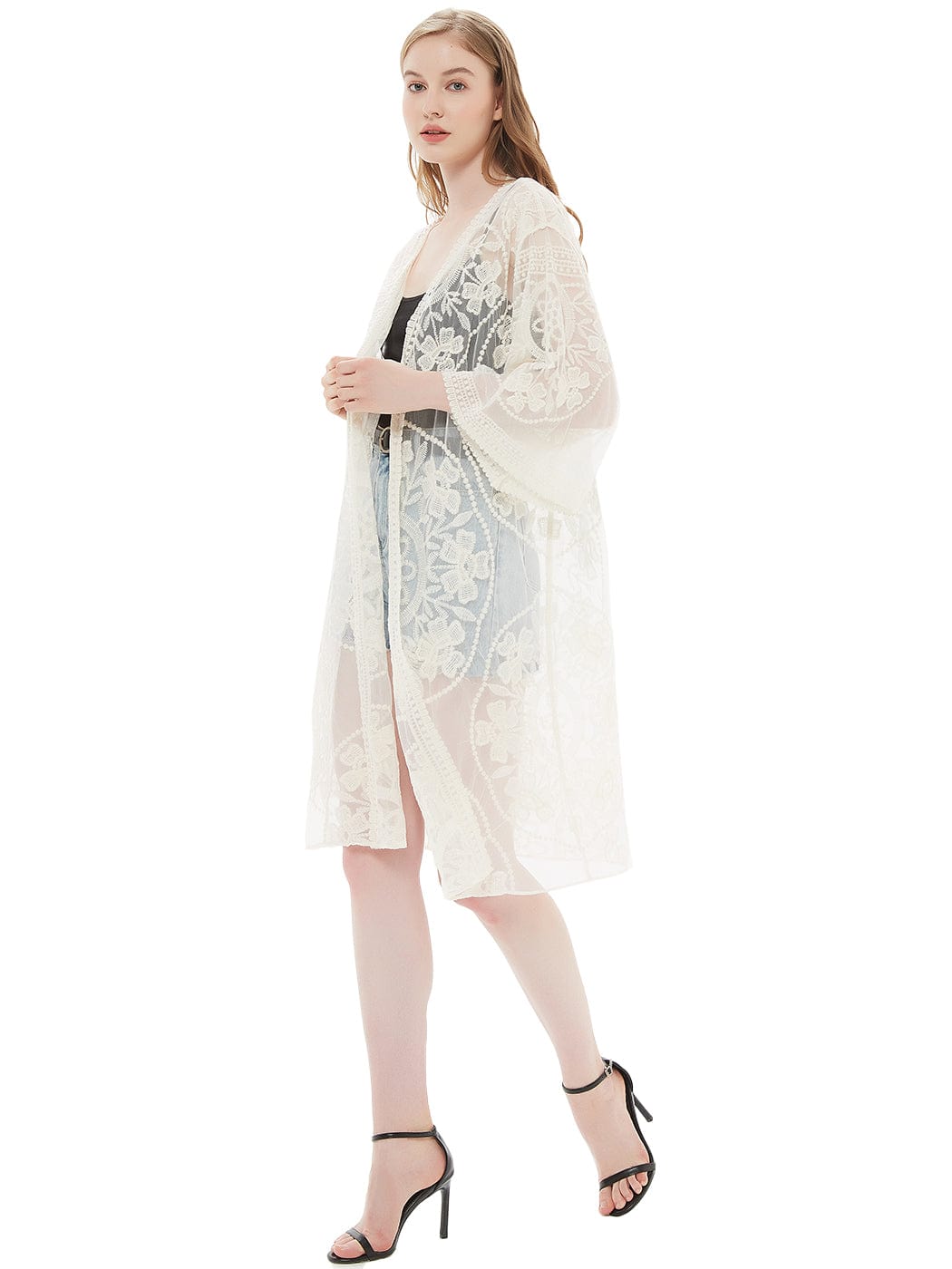 Embroidered Floral Butterfly Kimono Cardigan