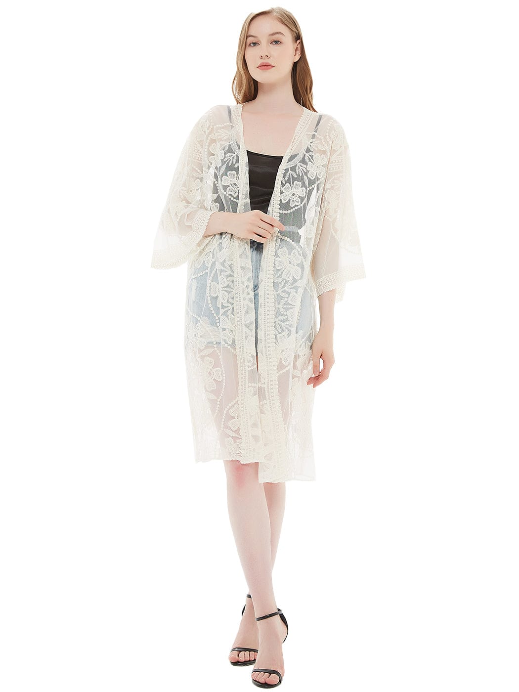 Embroidered Floral Butterfly Kimono Cardigan