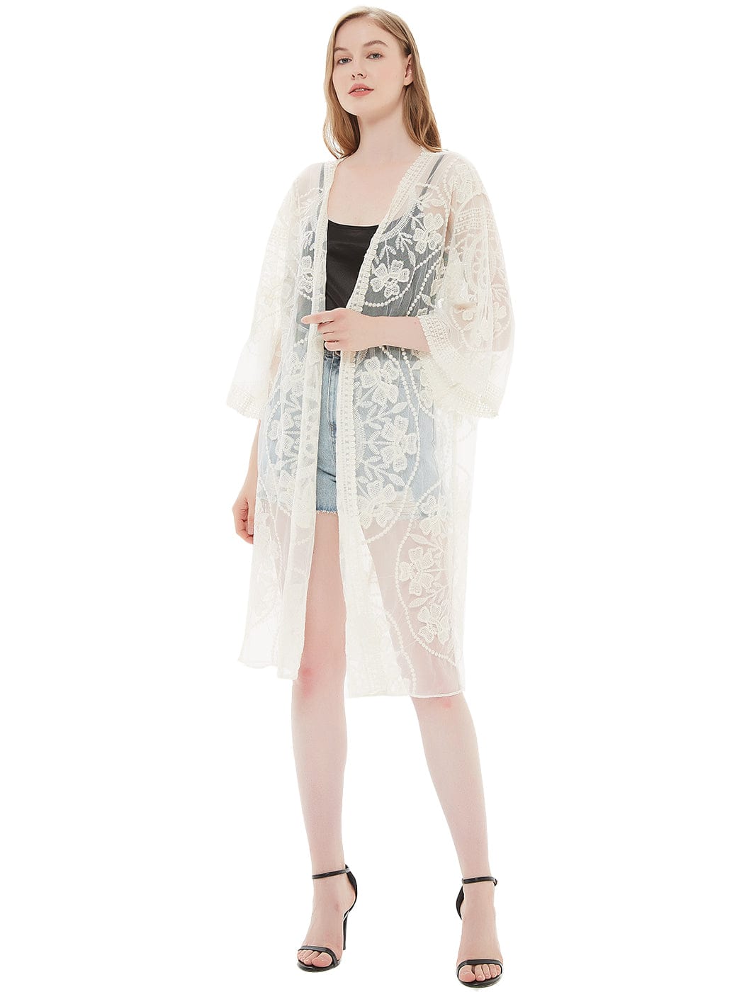 Embroidered Floral Butterfly Kimono Cardigan