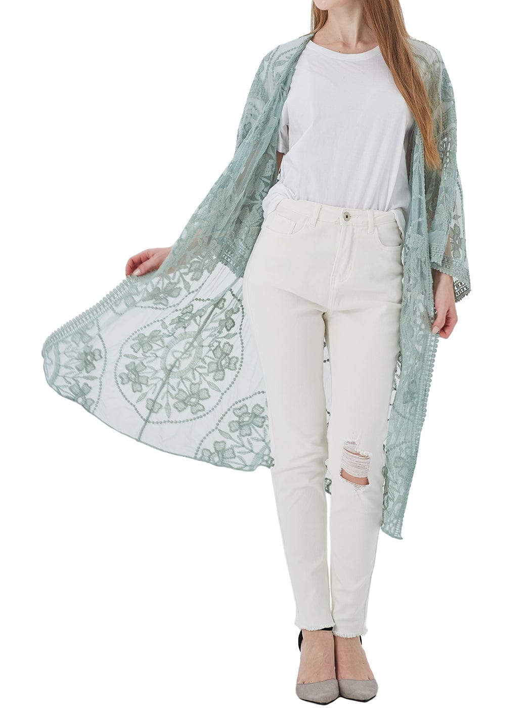 Embroidered Floral Butterfly Kimono Cardigan