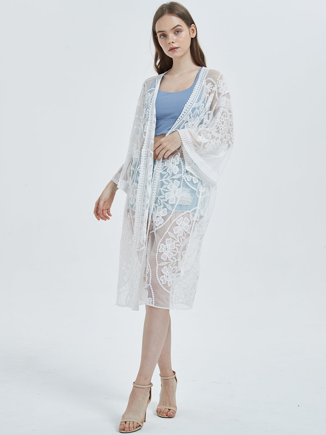 Embroidered Floral Butterfly Kimono Cardigan