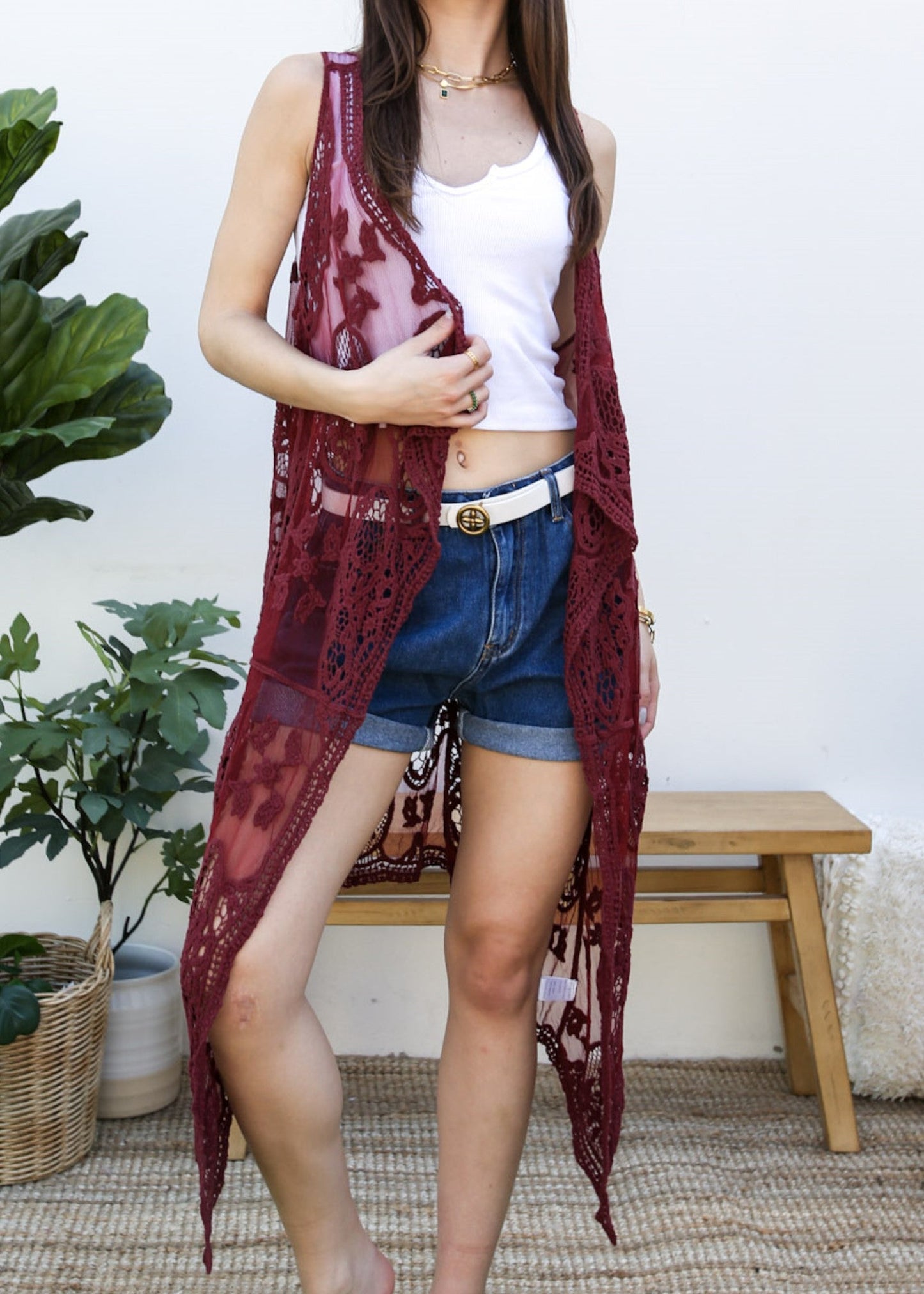 Floral Lace Boho Cardigan Vest