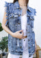 Oversize Distressed Sleeveless Denim Vest