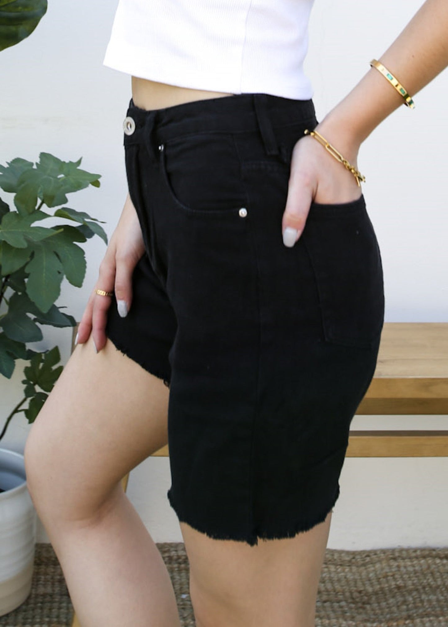 High Waisted Bermuda Denim Shorts