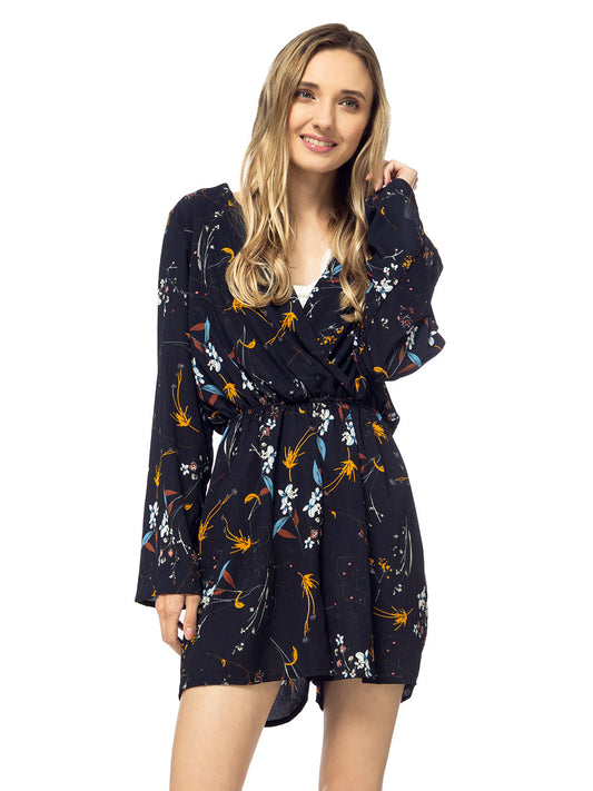 Floral Print Backless Long-Sleeve Romper