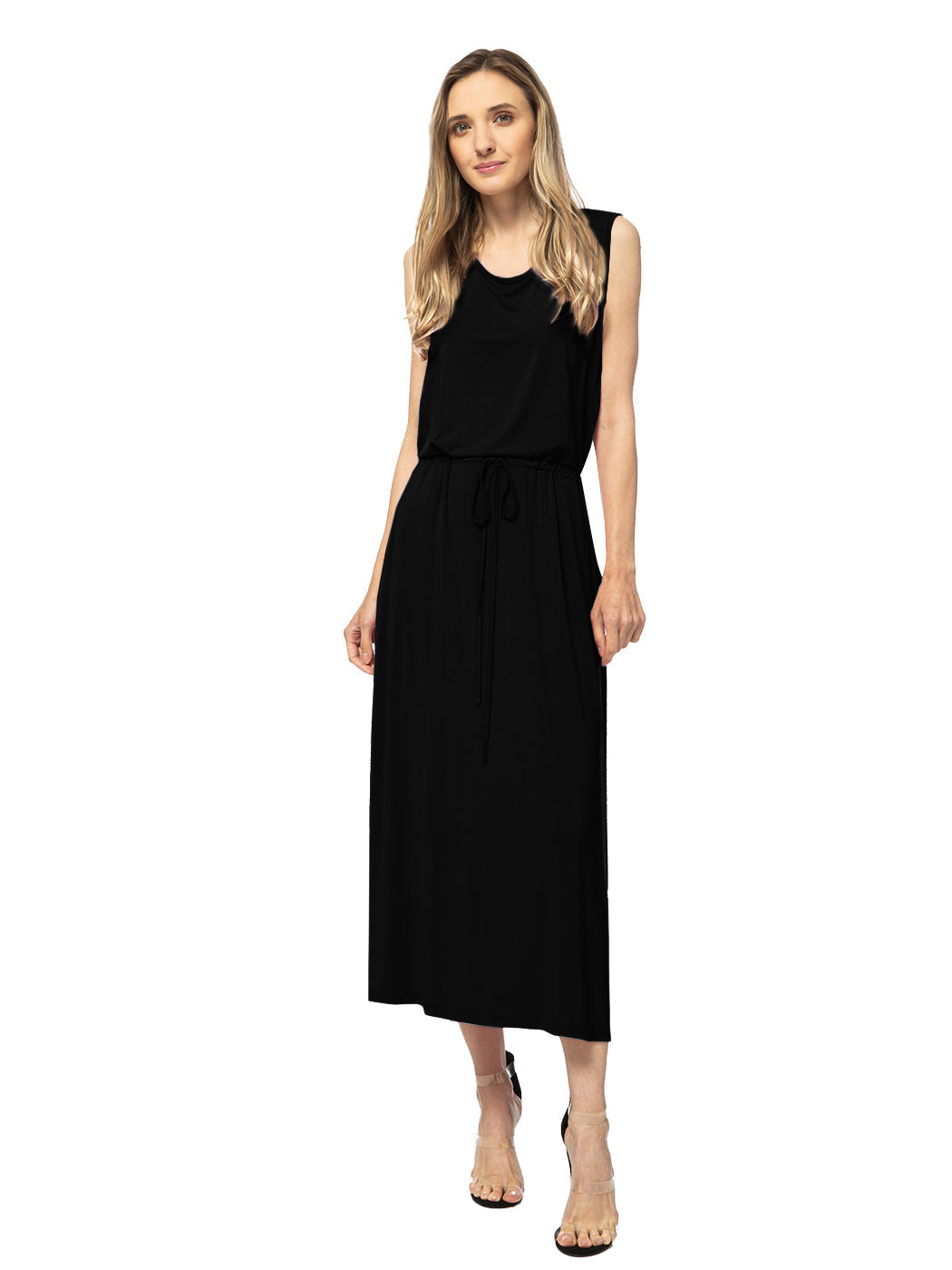 Sleeveless Maxi Length Drawstring Dress