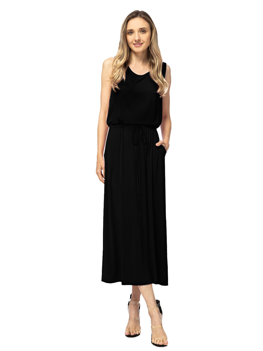 Sleeveless Maxi Length Drawstring Dress