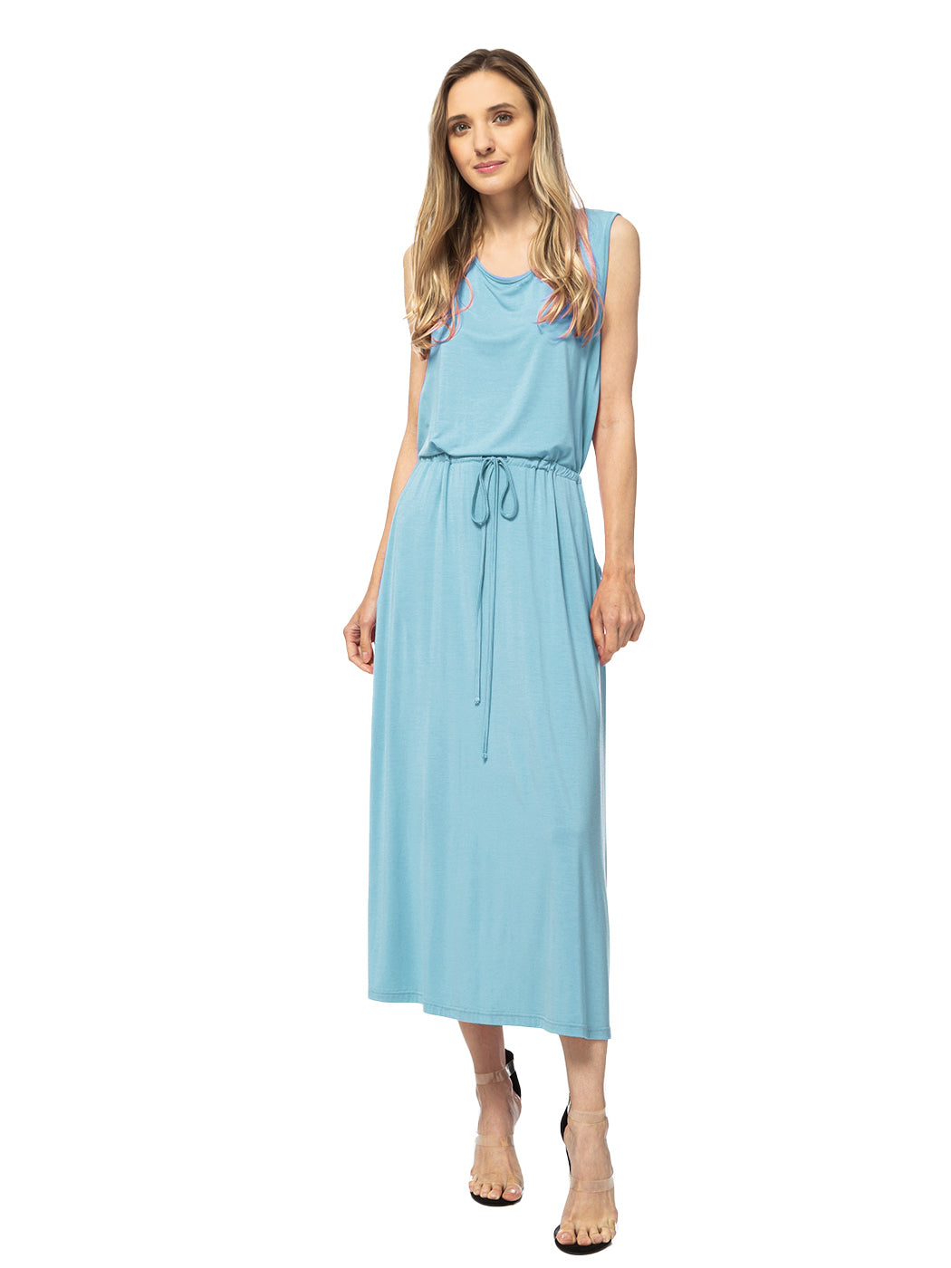 Sleeveless Maxi Length Drawstring Dress