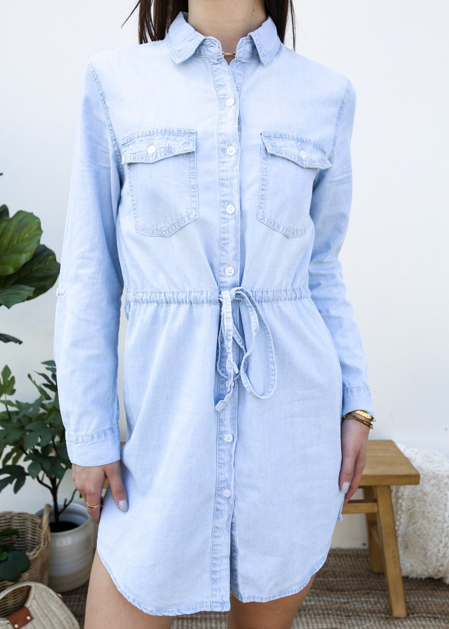 Denim Long-Sleeve Jean Shirt Dress