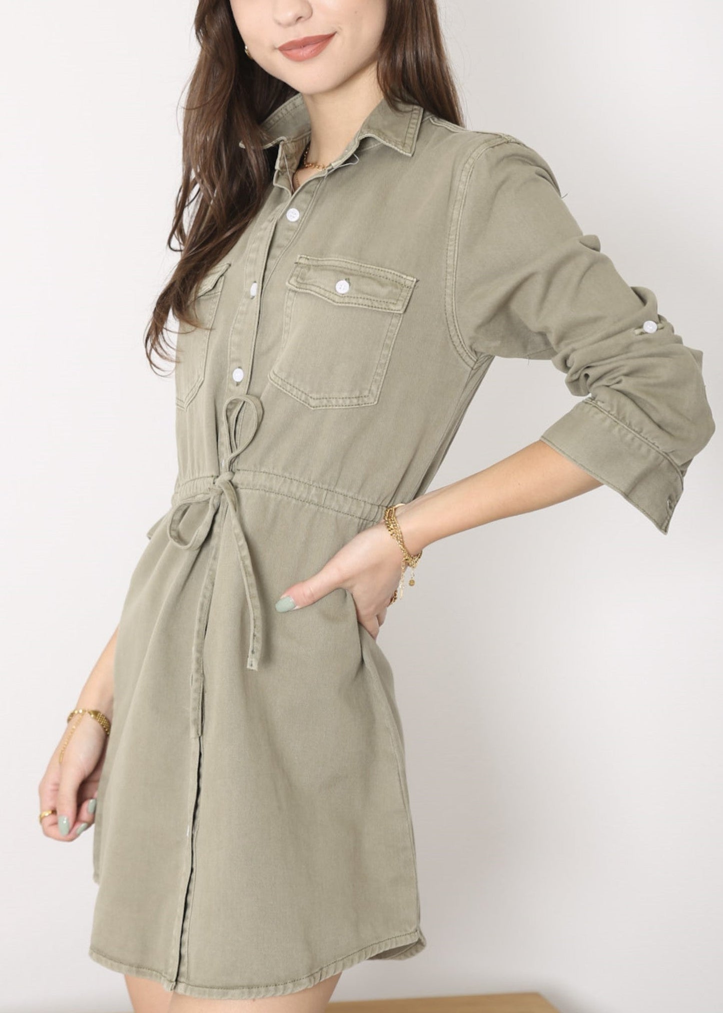 Denim Long-Sleeve Jean Shirt Dress