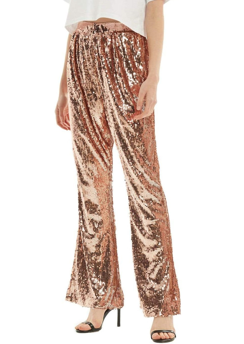 Sparkly Sequin Flare Wide Leg Pants