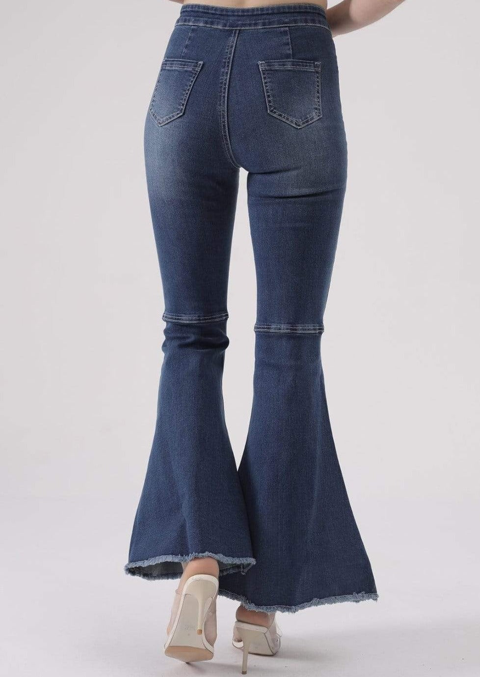 Distressed High Waist Classic Denim Bell Bottom Jeans