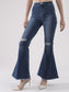 Distressed High Waist Classic Denim Bell Bottom Jeans