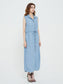 Adjustable Belt Sleeveless Button Down Denim Pocket Shirt Dress