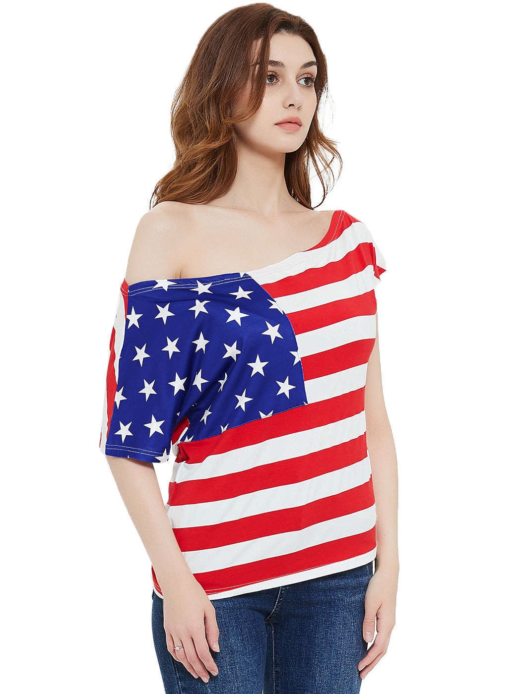 American USA Flag Top July of 4th Patriotic T-Shirt Blouse