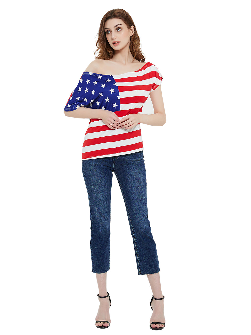 American USA Flag Top July of 4th Patriotic T-Shirt Blouse