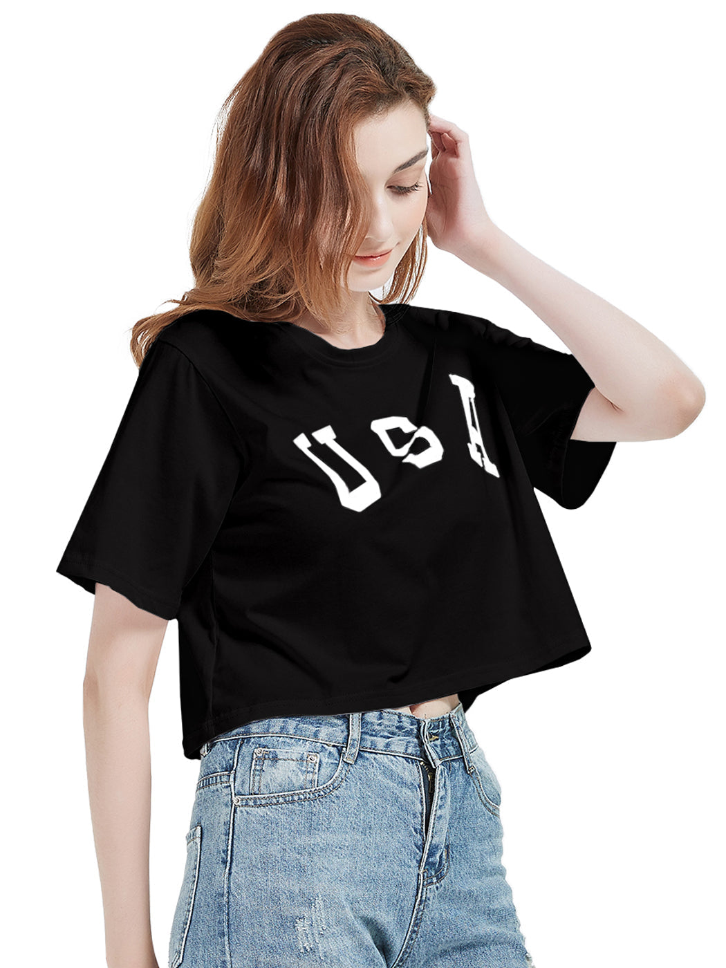 Anna-Kaci Women's Letter Print Crop Top Short Sleeve July 4th USA Flag T-Shirt