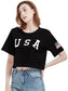 Anna-Kaci Women's Letter Print Crop Top Short Sleeve July 4th USA Flag T-Shirt