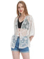 Womens Short Embroidered Lace Kimono Crop Cardigan with Half Sleeves