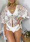 Short Embroidered Lace Kimono Crop Cardigan with Half Sleeves