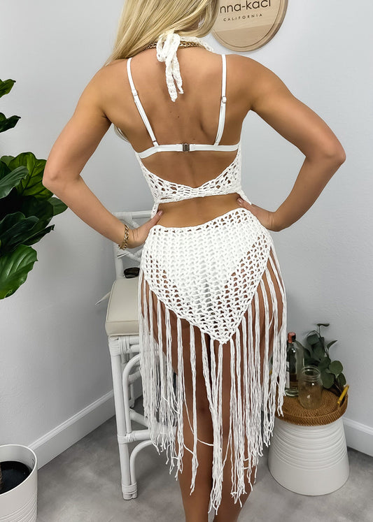 Halter Crochet Tassel Swimwear Beach Dress Bikini Cover Up