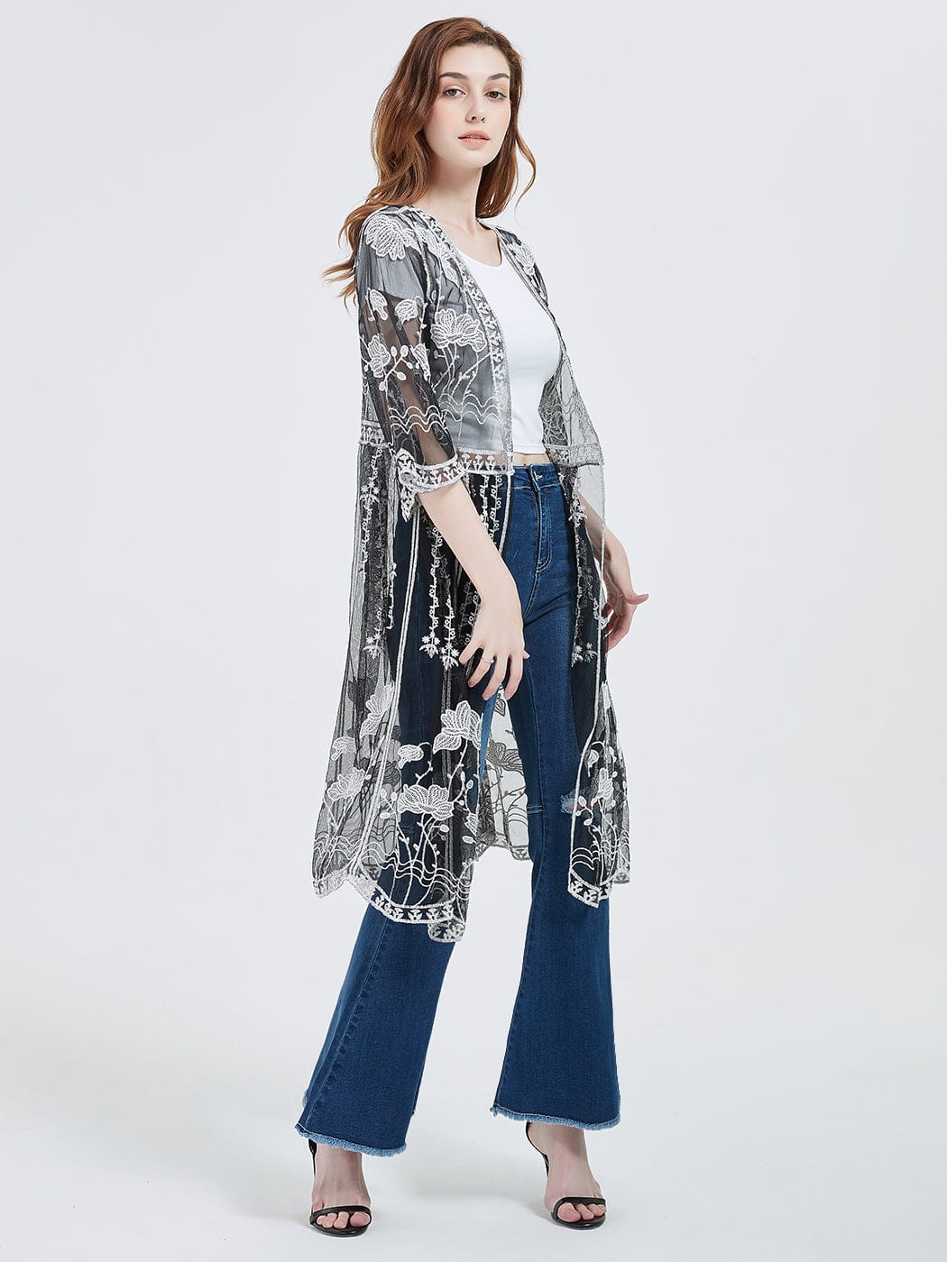 Embroidered Lace Kimono Cardigan