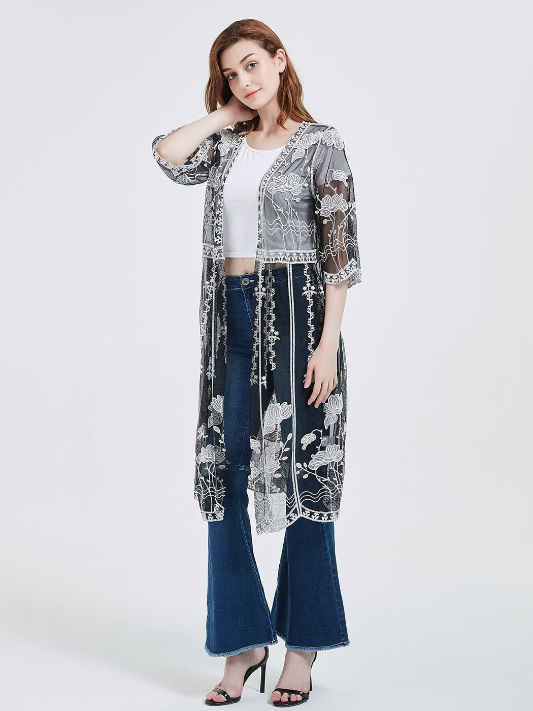 Embroidered Lace Kimono Cardigan