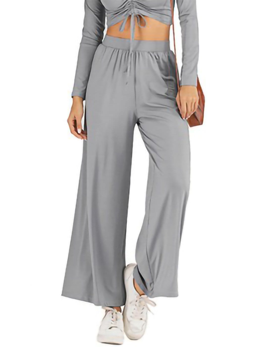 Elastic High Waist Casual Wide Leg Long Palazzo Lounge Pants Trousers