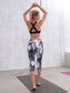 Printed High Waisted Blue White Yoga Gym Stretchy Capri Pants Leggings