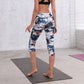 Printed High Waisted Blue White Yoga Gym Stretchy Capri Pants Leggings