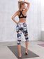 Printed High Waisted Blue White Yoga Gym Stretchy Capri Pants Leggings
