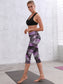 Printed High Waisted Blue White Yoga Gym Stretchy Capri Pants Leggings