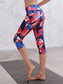 Printed High Waisted Blue White Yoga Gym Stretchy Capri Pants Leggings