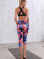Printed High Waisted Blue White Yoga Gym Stretchy Capri Pants Leggings