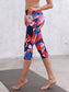 Printed High Waisted Blue White Yoga Gym Stretchy Capri Pants Leggings