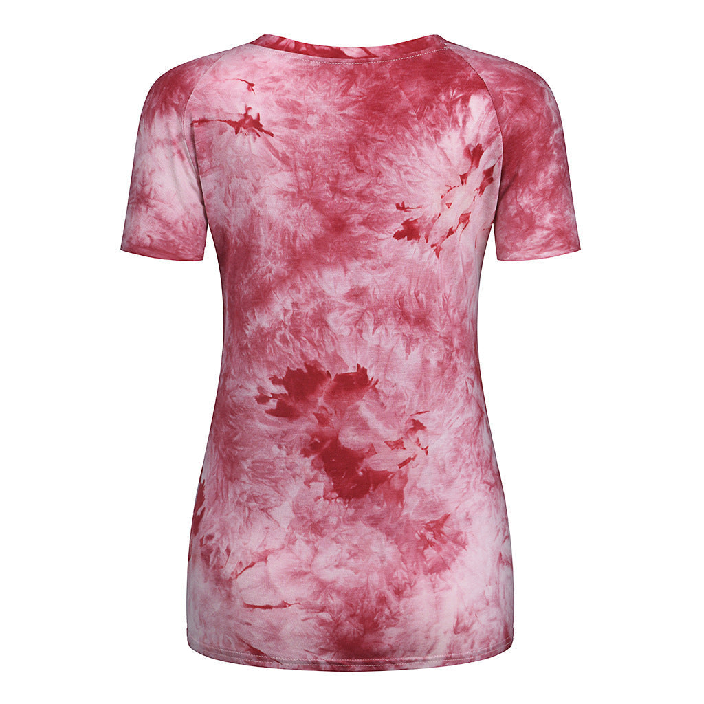 Tie Dye Printed Ripped  Short Sleeve  Loose Top