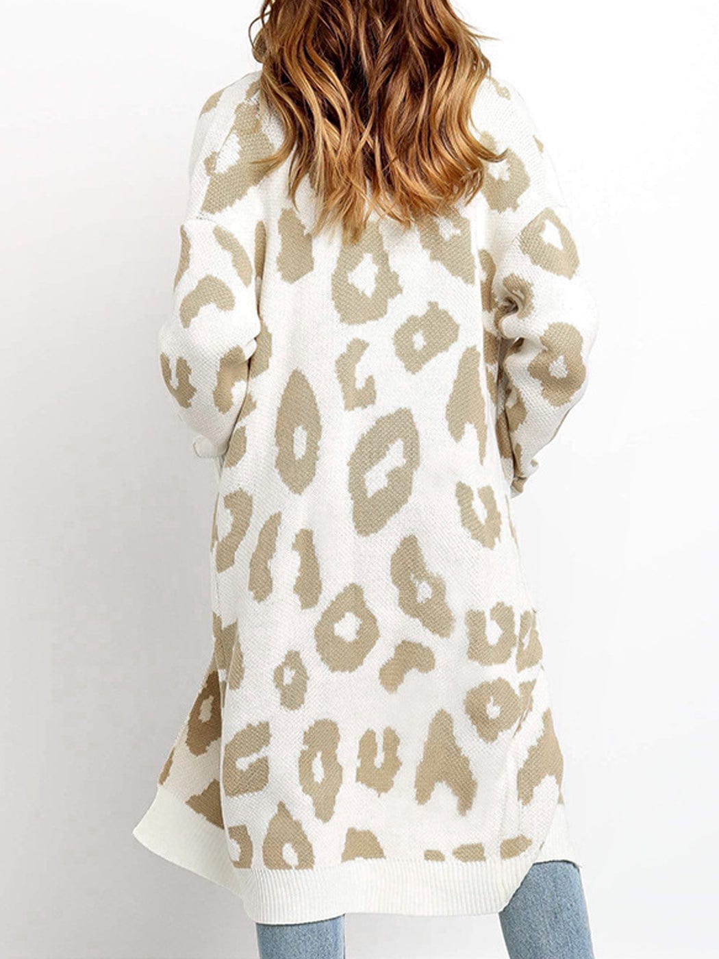 Long Sleeve Leopard Print Cardigan Open Front With Pockets