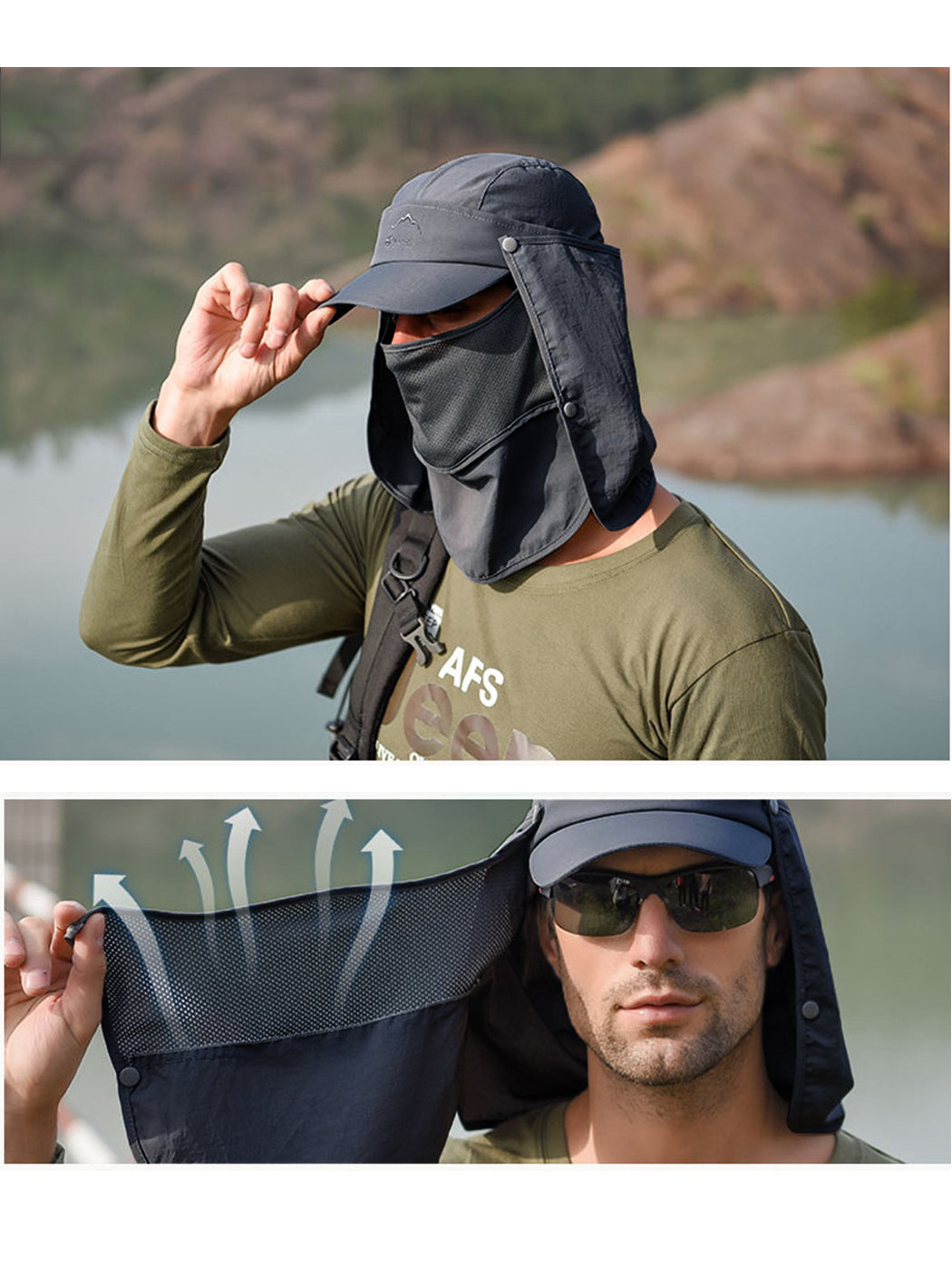 Anna-Kaci Outdoor Sun Protection Visor Cap Fishing Hat Baseball Cap with Neck Face Mask Flap Cover